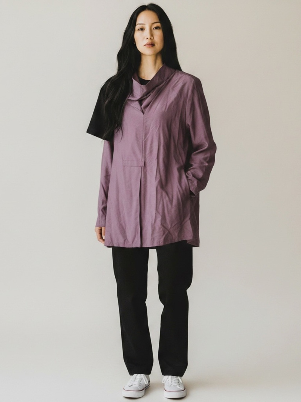 Relaxed Draped Collar Blouse Jacket - Mauve